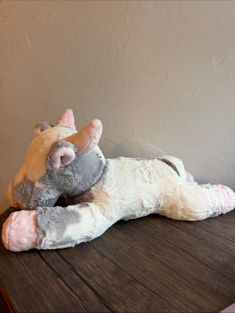 Minky Plush Cow Stuffed Animal in Cream, Gray & Pink – Soft Cuddle Toy